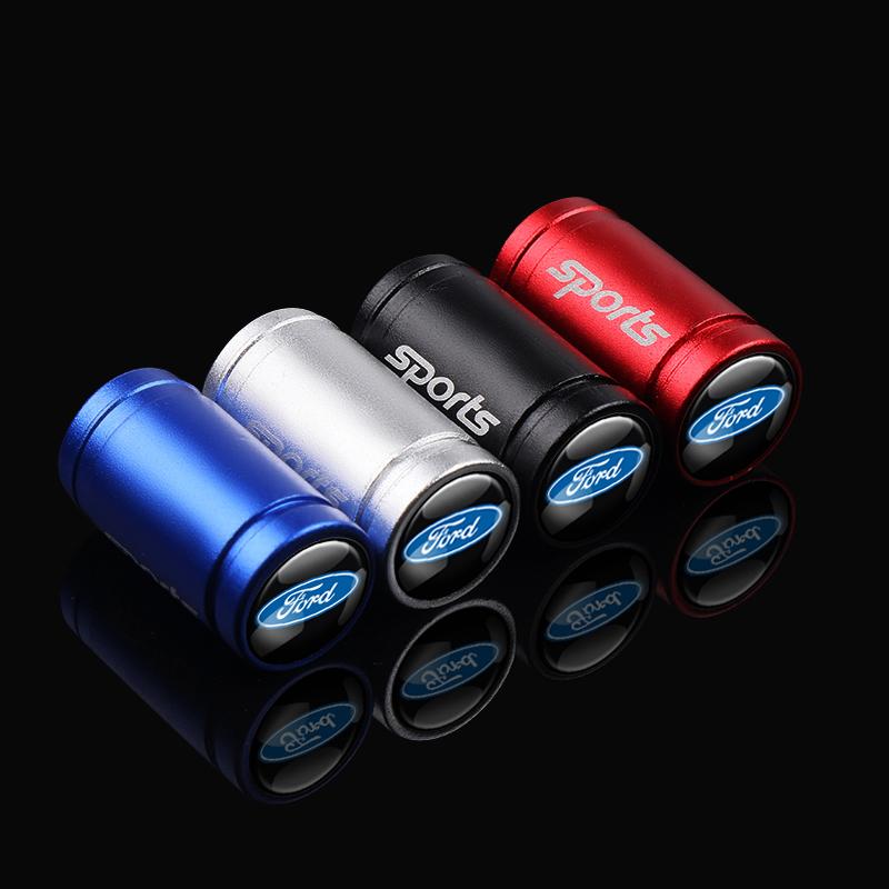 XXUI3 4pcs Car Emblem Wheel Tire Valve Cover Caps Decor Accessories Auto Styling For Ford Focus Kuga Mondeo Fiesta Smax Ranger Mustang