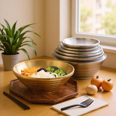 Golden Double-Layer 304 Stainless Steel Ramen and Soup Bowl