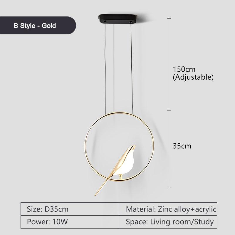 Nordic Magpie Bird LED Chandelier Lamps for Corridor Aisle LED Pendant Lights Hanging Lighting Fixtures for Bedroom Living Room