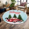 Red Truck Christmas Farm Scene Print Round Rug, Living Room, Bedroom, Playroom Carpet, Non Slip Floor Mat, Gift