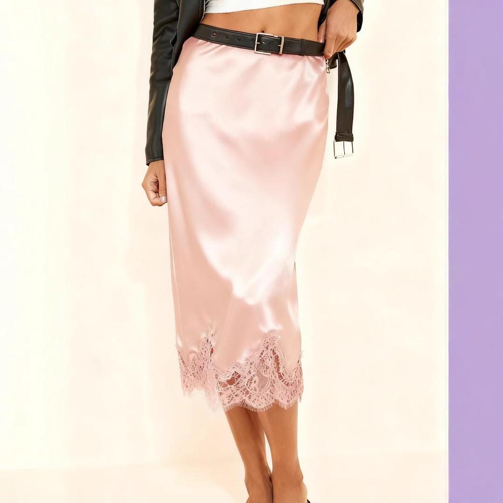 Eleganter Damen-Patchwork-Rock aus Spitze und Satinseide