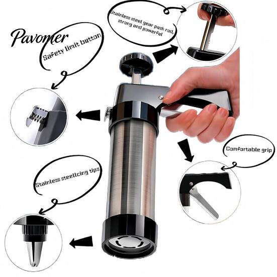Food-grade Cookie Press with Nozzles Stainless Steel Biscuit Maker Easy Squeeze Baking Tool for Cookies Dough Decorating Home Commercial Use