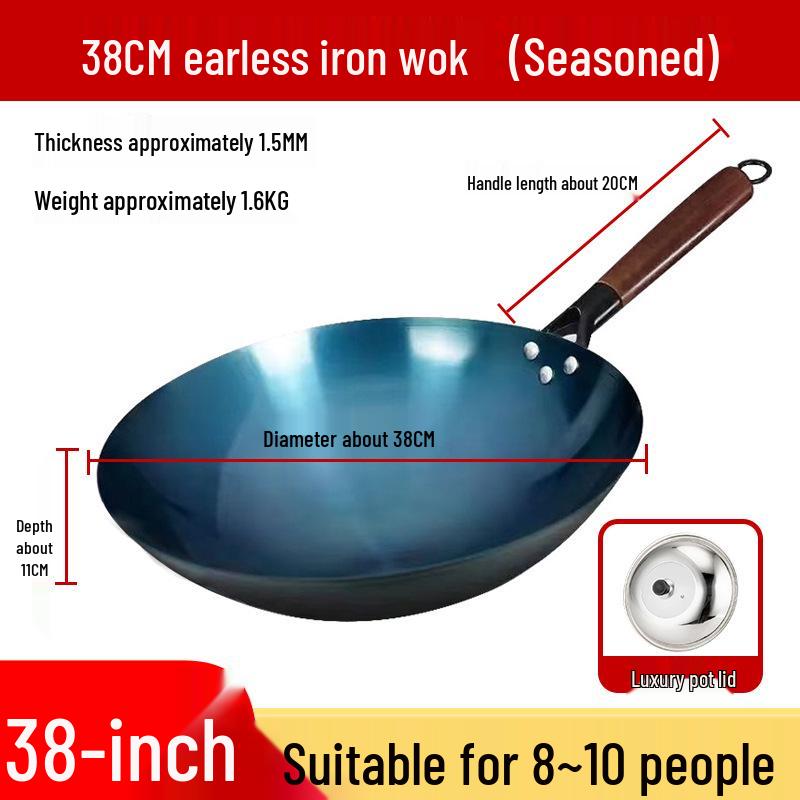 Wok da Cucina in Ferro Blu Retrò Antiaderente Stagionato