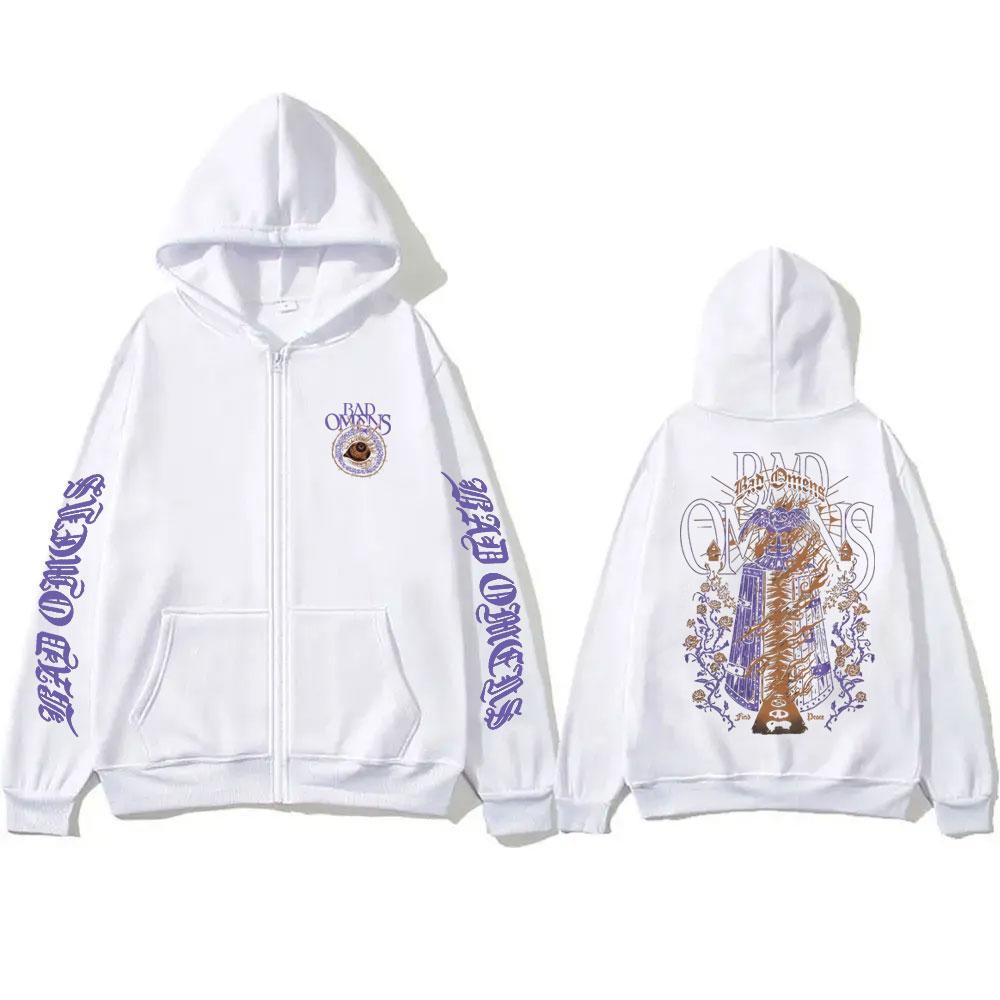 Bad Omens Find Peace Grafik Reißverschluss-Hoodie Herren Damen Lässig Übergroße Zip-Up-Jacke Herren Gothic Rock Vintage Zip-Up-Sweatshirt