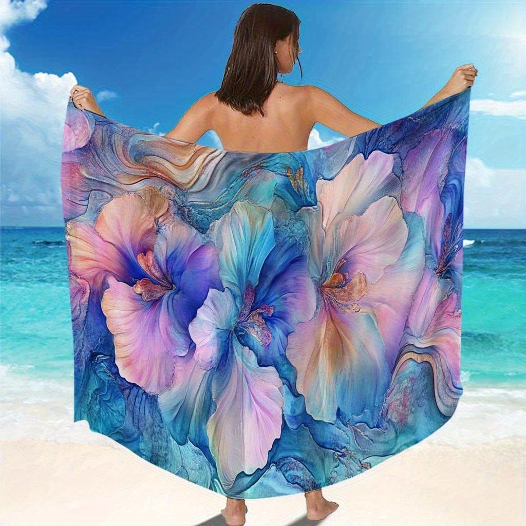 Modern Floral Beach Towel Bath Sheet, Quick Dry Microfiber Super Absorbent for Pool Spa