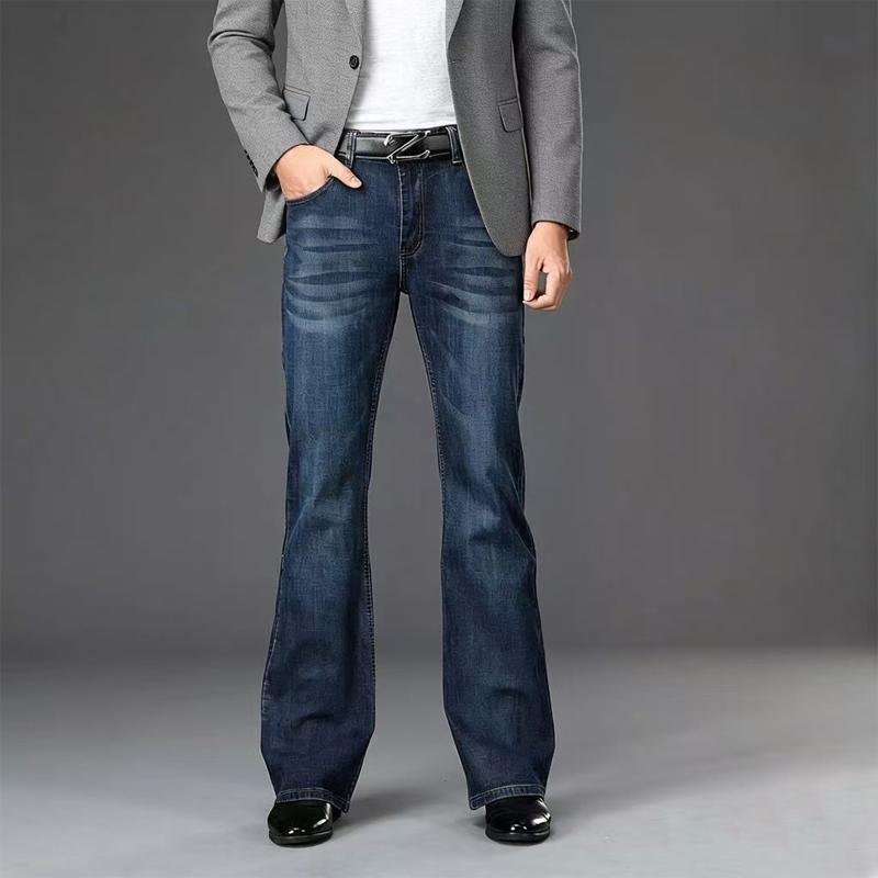 Men's Dark Blue Flare Jeans – Mid Rise Bootcut with 5-Pocket & Retro Style, Perfect for Casual Daily & Streetwear Fashion