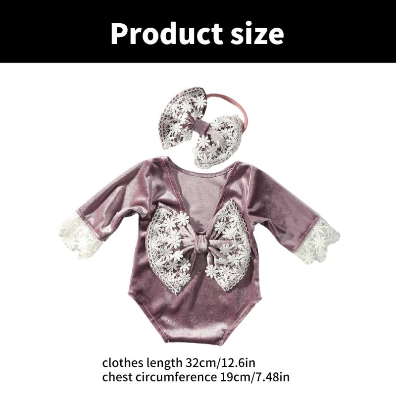 Infant Bowknot Romper and Hairband Photo Clothing Set Photoshooting Props Newborn Shower Gifts Baby Photography Outfit