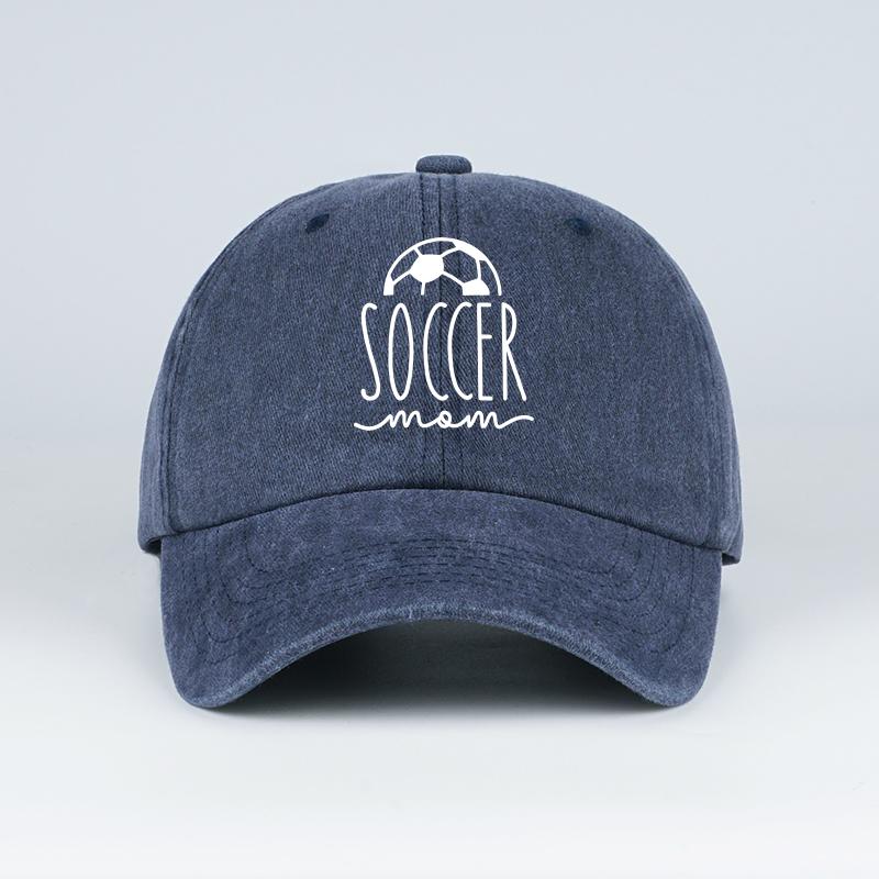 Soccer Mom Print Washed Baseball Cap Adjustable Unisex Soccer Game Day Sun Hat For Moms