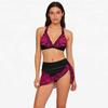 Womens Three Piece Bikini Set Ruched Gathered Swimwear Sexy 3 Piece Swimsuit with Cover Up Beach Vacation Bathing Suit
