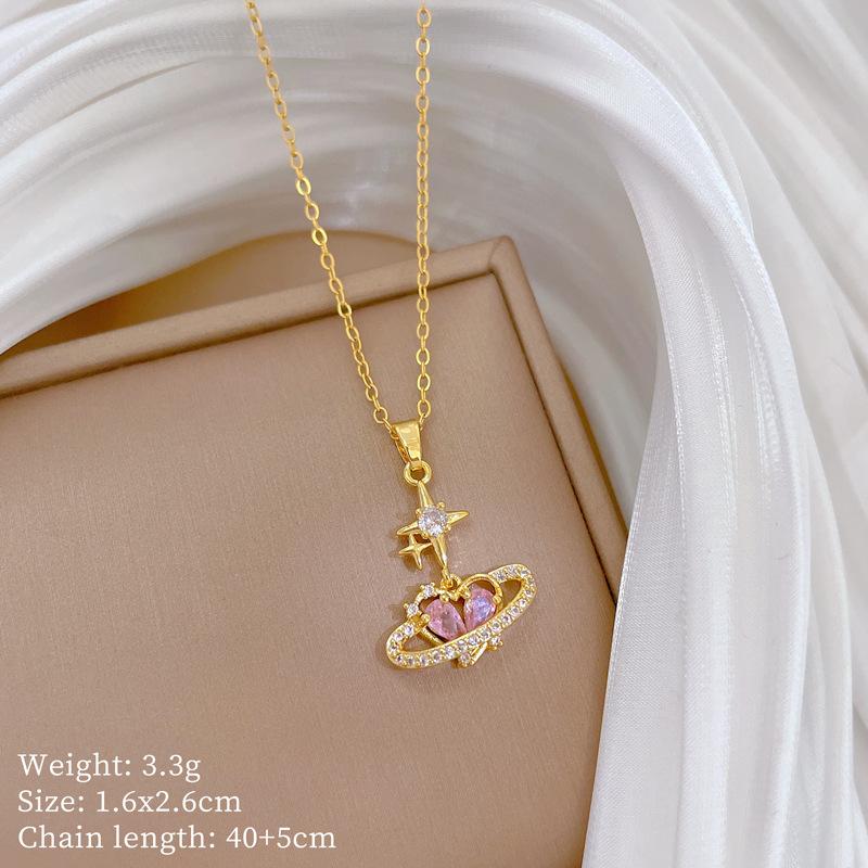 Foreign Trade Portrait Copper Micro-Inlaid Necklace Combination Female Real Gold Electroplated Exquisite Collarbone Chain