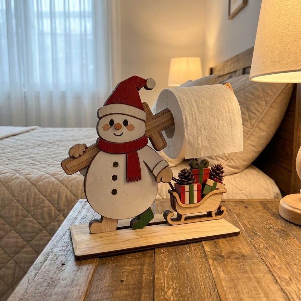 Wooden Snowman Tissue Holder Cute Wooden Ornaments Christmas Paper Towel Holder  Kitchen Use
