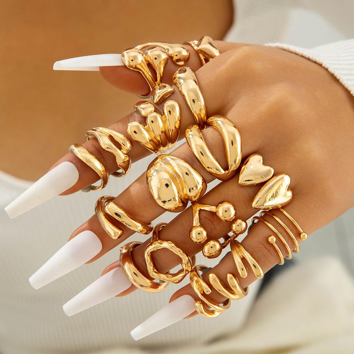 Украшения персонализированный сплав неправильная капля воды гладкая поверхность изогнутая преувеличенная любовь 16 штук кольца набор женщины