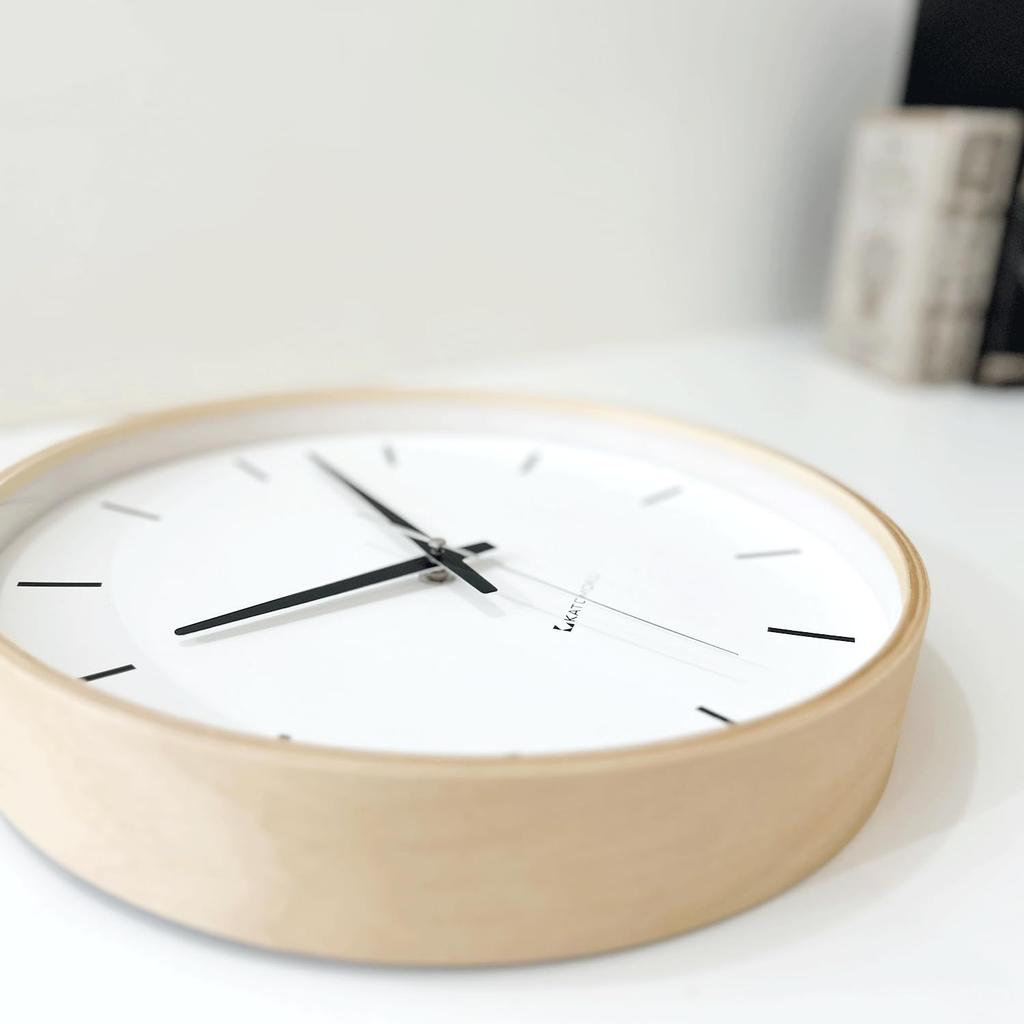 KATOMOKU Plywood Clock, Natural, km-49NA, Wall Clock with Continuous Second Hand, 30.4cm Diameter (quartz Clock)