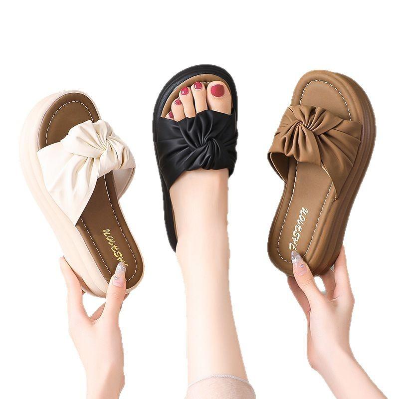 Internet Celebrity Slippers Women's Summer Wear Foreign Style Super Fire Thick Soles 2025 New Sandals with Skirt Bow Cool Slippers