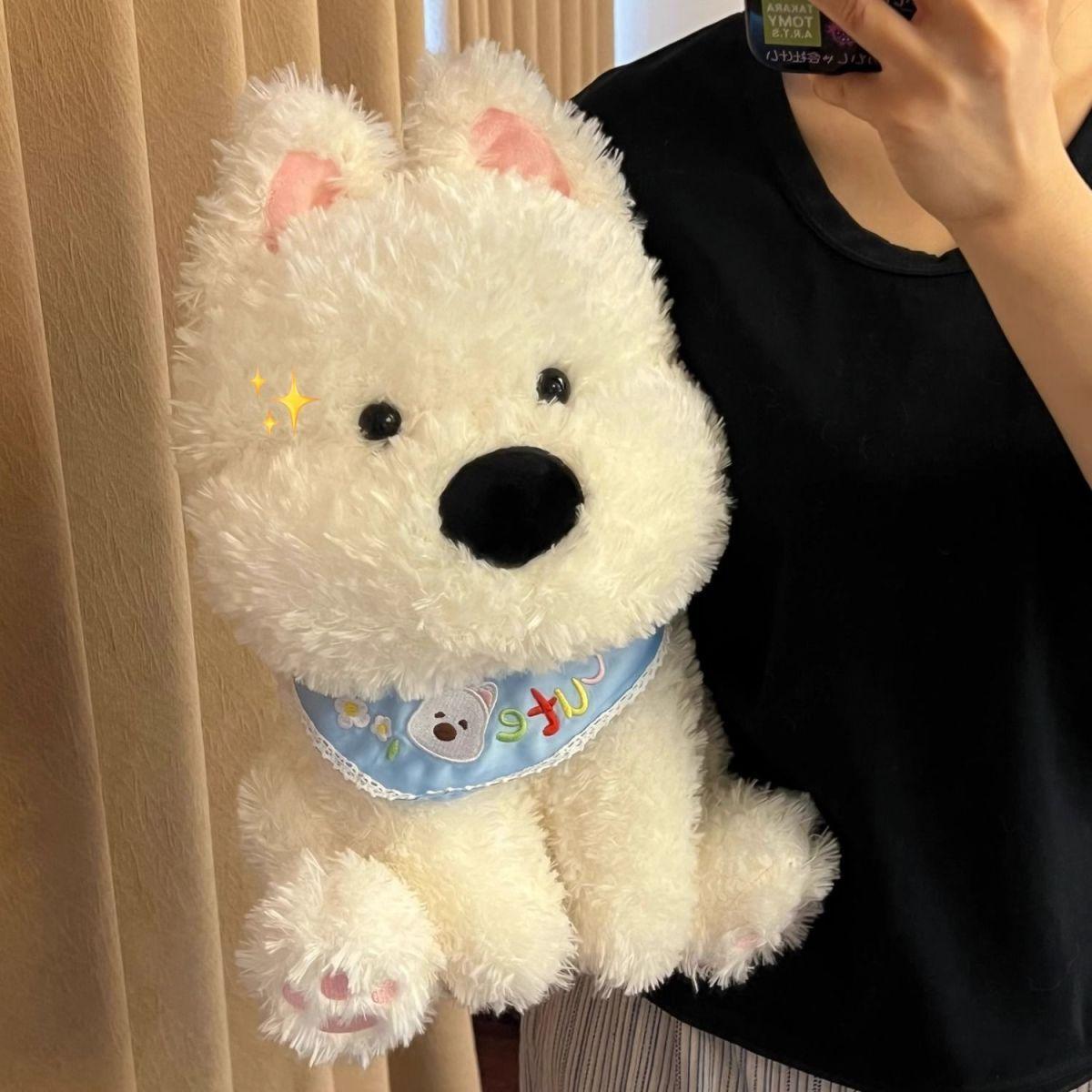 

New cute puppy scarf west highland repair dog doll plush toy doll soothes children bed doll girl 35cm [quality assurance]