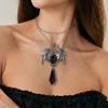 Halloween Bat Earrings Necklace Set Diablo Gothic Vampire Red and Black Crystal Party Earrings