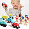 Wooden Magnetic Train Montessori  Early Educational Cognition Traffic Sign Toy Sorting Learning Teaching Car Cartoon Set