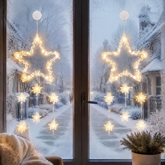 Gift for Holiday Decoration LED Christmas Window Star Decoration, Battery Operated Hanging Warm Staggered Shape Light Lighted Shaped Walls,