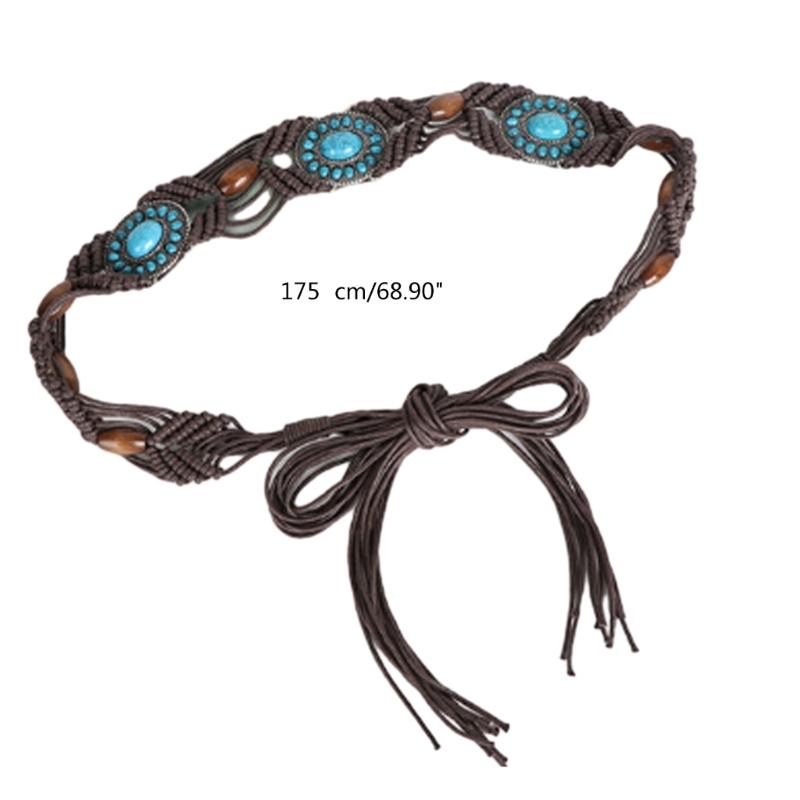 DIY Bohemian Wooden Bead Waist Rope Braided Tassels Belt Ethnic Style Belts