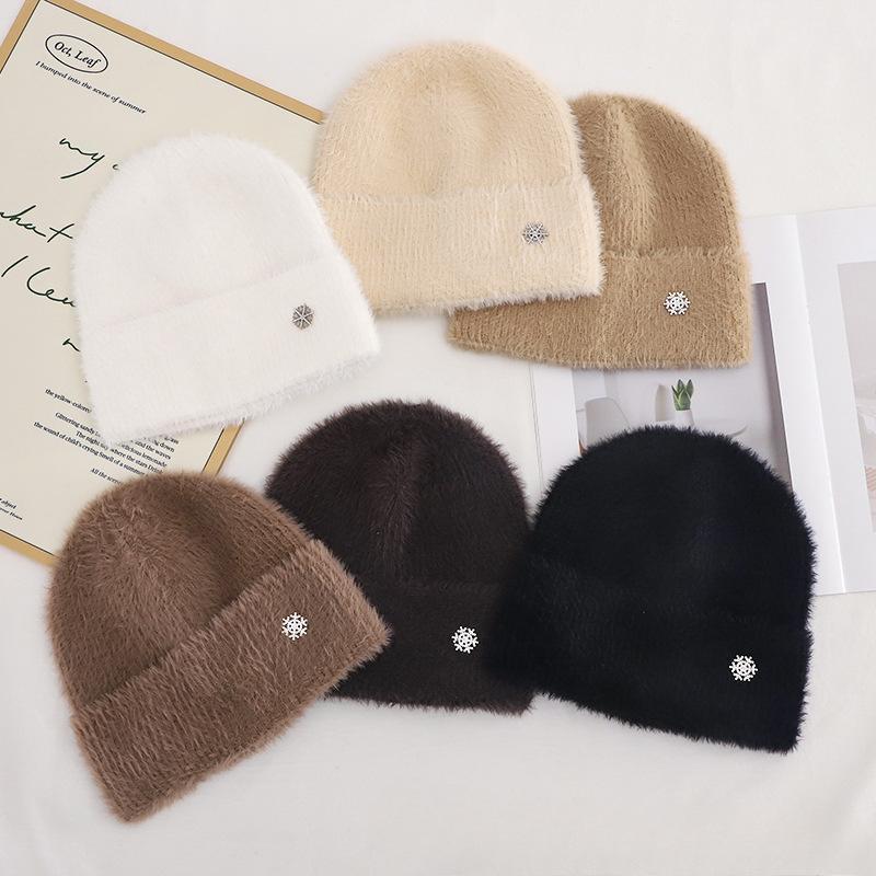 Women's Plush New Korean Knitted Hat for Autumn and Winter Versatile Warm Ear Protection Thickened Fashionable Wool Hat