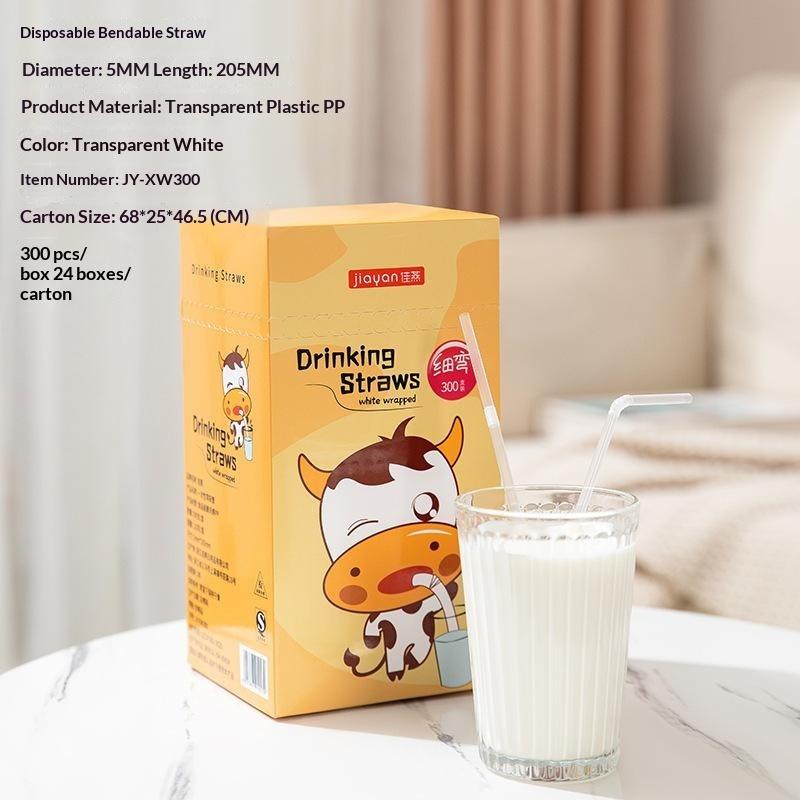 100/300Pcs Disposable Plastic Straws Milkshake Juice Tea Bend Tube Straw Party Christmas Day Use