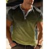 Cross-border new European and American men's daily casual stripes gradually change Henry collar short-sleeved Henry shirt