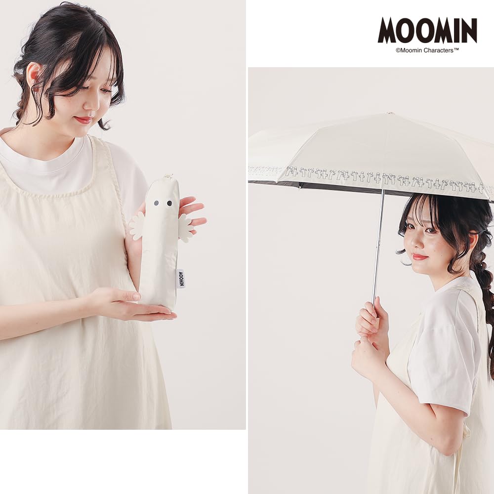Ogawa Folding Parasol for Women: Heat-shielding, sun-blocking, UV-cut (99%+), 50cm, 6 ribs, manual opening, Moomin/Hattifatteners design, water-repell