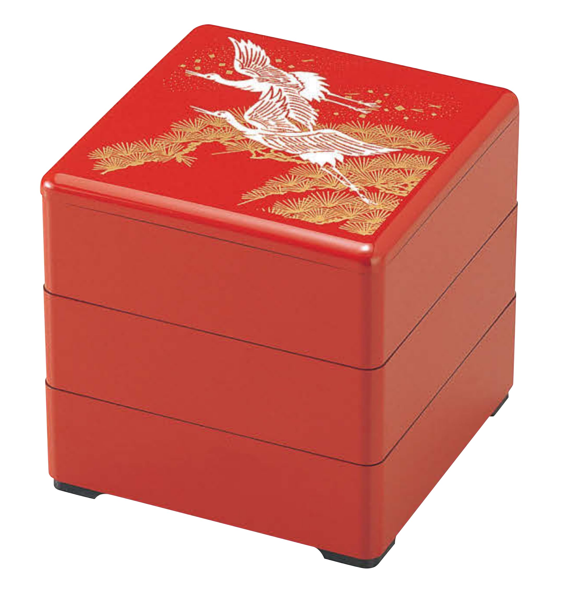 

Wakaizumi Jubako New Two Cranes 3 Lacquerware, 5.5-inch Box, Red, (Black Interior), Tiers, H-166-4A