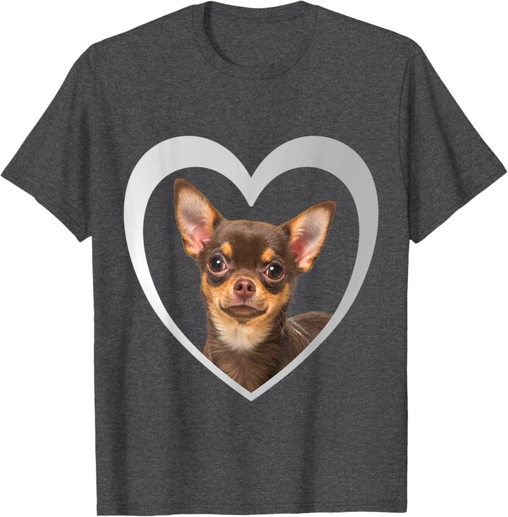 Chihuahua Hund Herz Umriss Grafik T-Shirt Herren Lässig Baumwolle Rundhals T-Shirt Reise