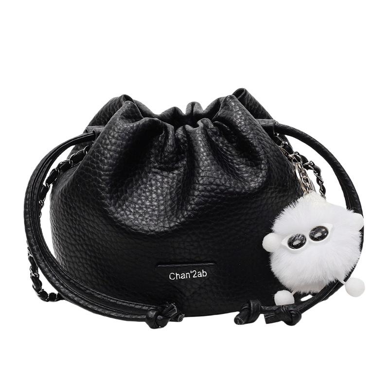 Popular wholesale high-quality lychee pattern temperament drawstring bucket bag versatile commuter simple light luxury chain messenger bag