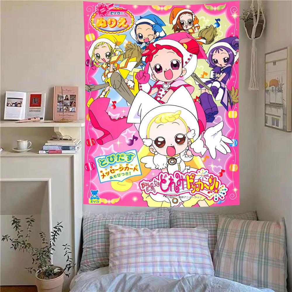 O-Ojamajo D-Doremi Cute Magical Girls Anime Tapestry Pink Kawaii Wall Hanging Aesthetic Room Decor Background Cloth Bedroom Dorm