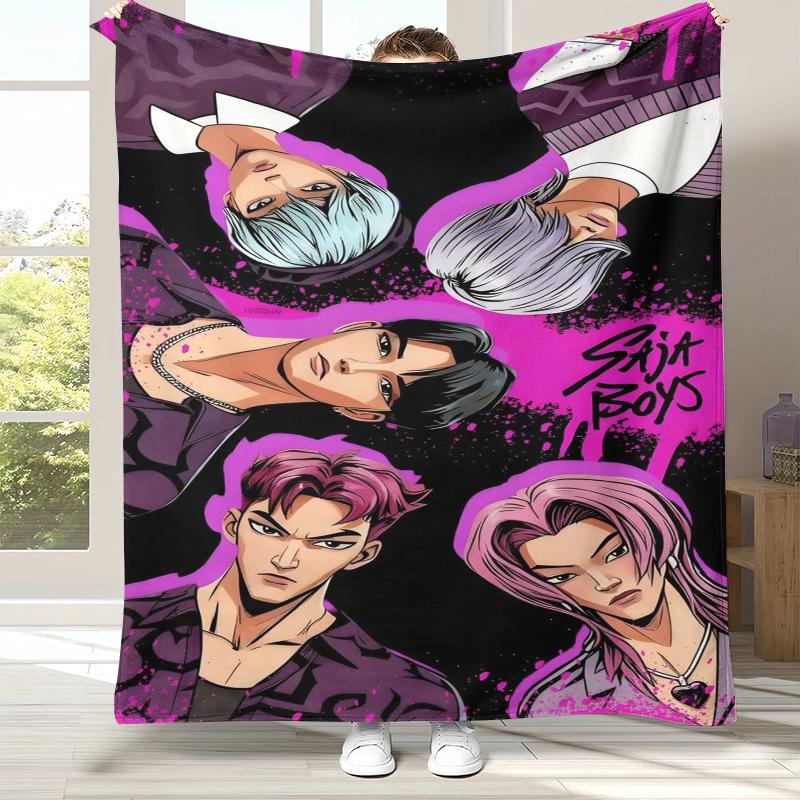 K-Pop Dämonenjäger Goldene Saja Jungen Flanelldecke, Ultra Weiche Warme Plüschdecke für Zuhause Schlafzimmer Bett Sofa Abdeckung Büro Picknick