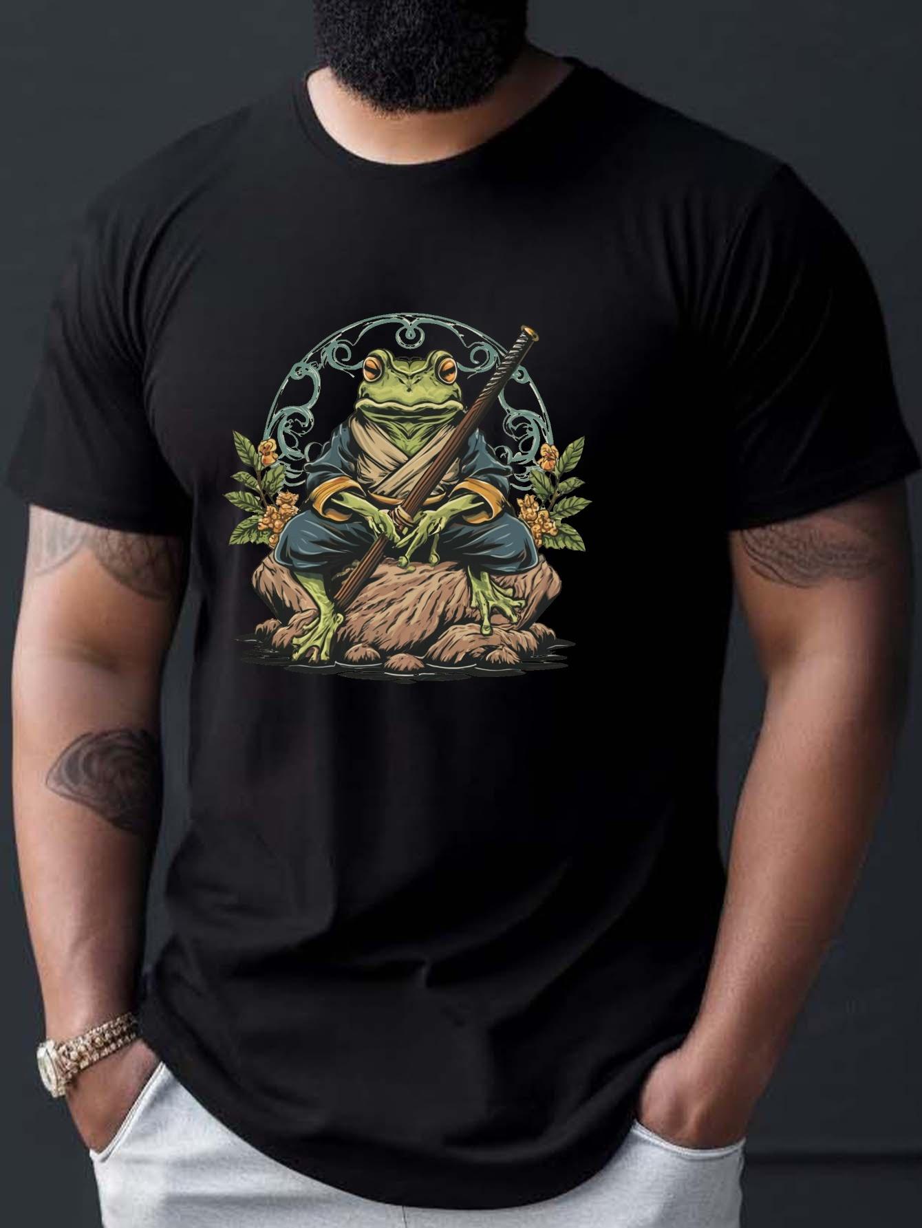 

This is a mens Tshirt with a front shoulder fit by Master Wisdom Frog The style is trendy and novel the Tshirt is comfortable 4XL