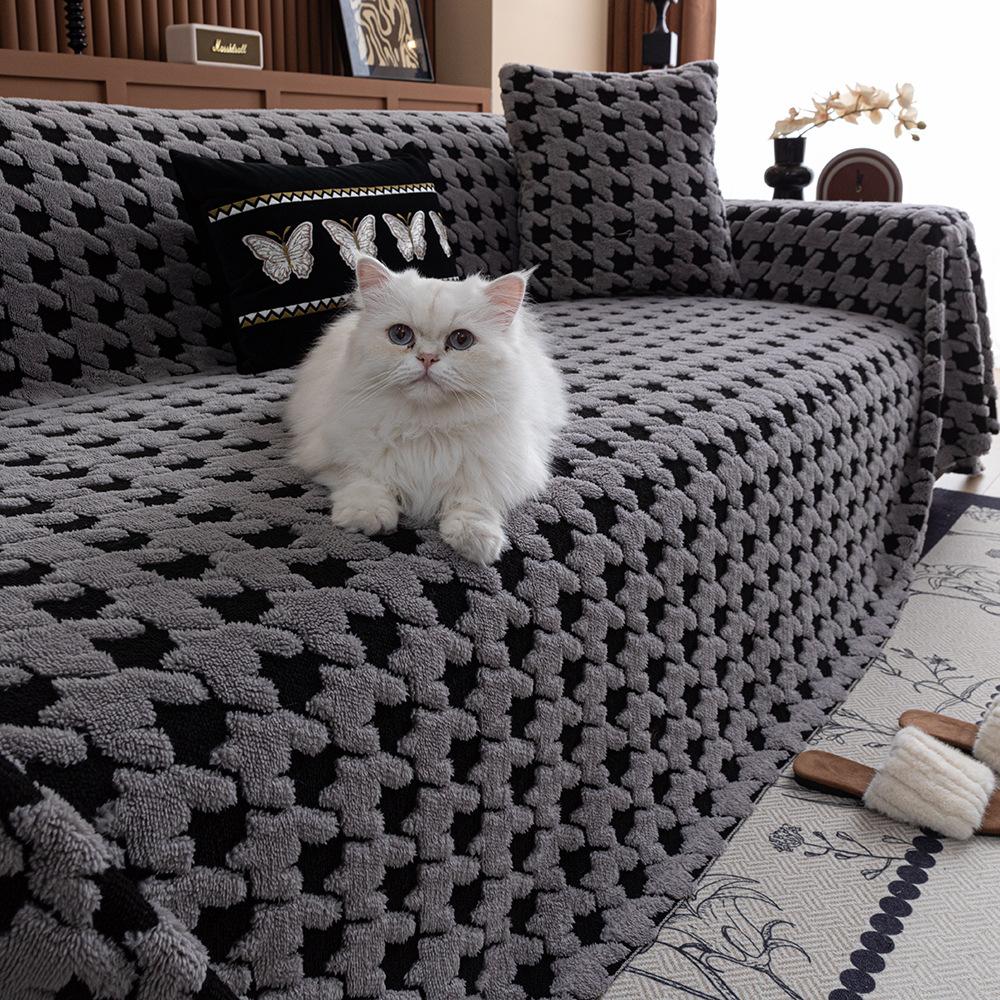 1pc Soft Chenille Sofa Cover Blanket Fit for 1/2/3/4-Seater Couches, Pet-Proof Scratch-Resistant, Plush One-Piece Design