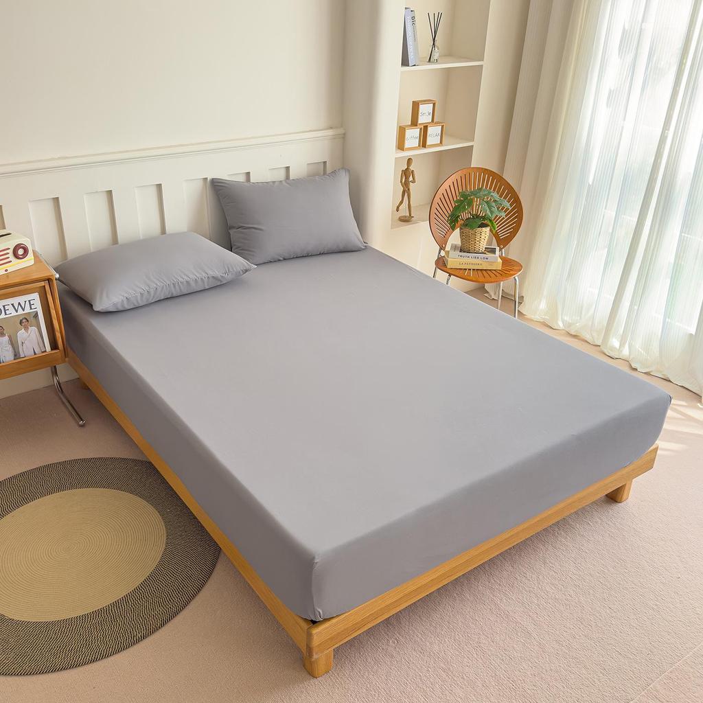 Cross-Border Solid Color Brushed Fitted Sheet Set - Water-Washable Protective Cover & Pillowcase for Simmons, Heat Transfer Compatible