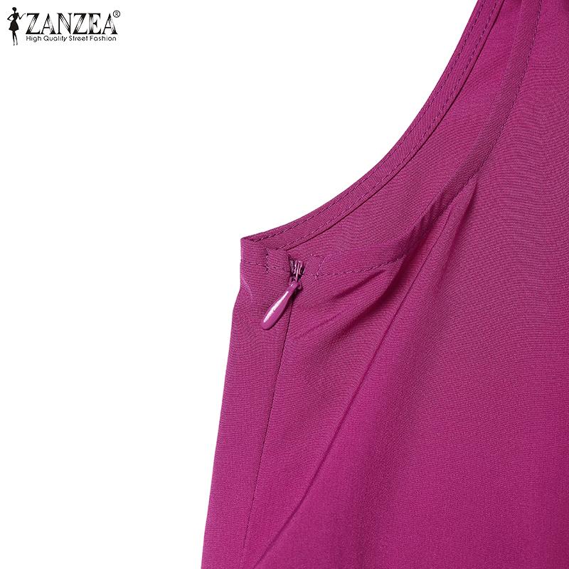 ZANZEA Womens Summer Casual V-Neck Solid Color Sleeveless Dress