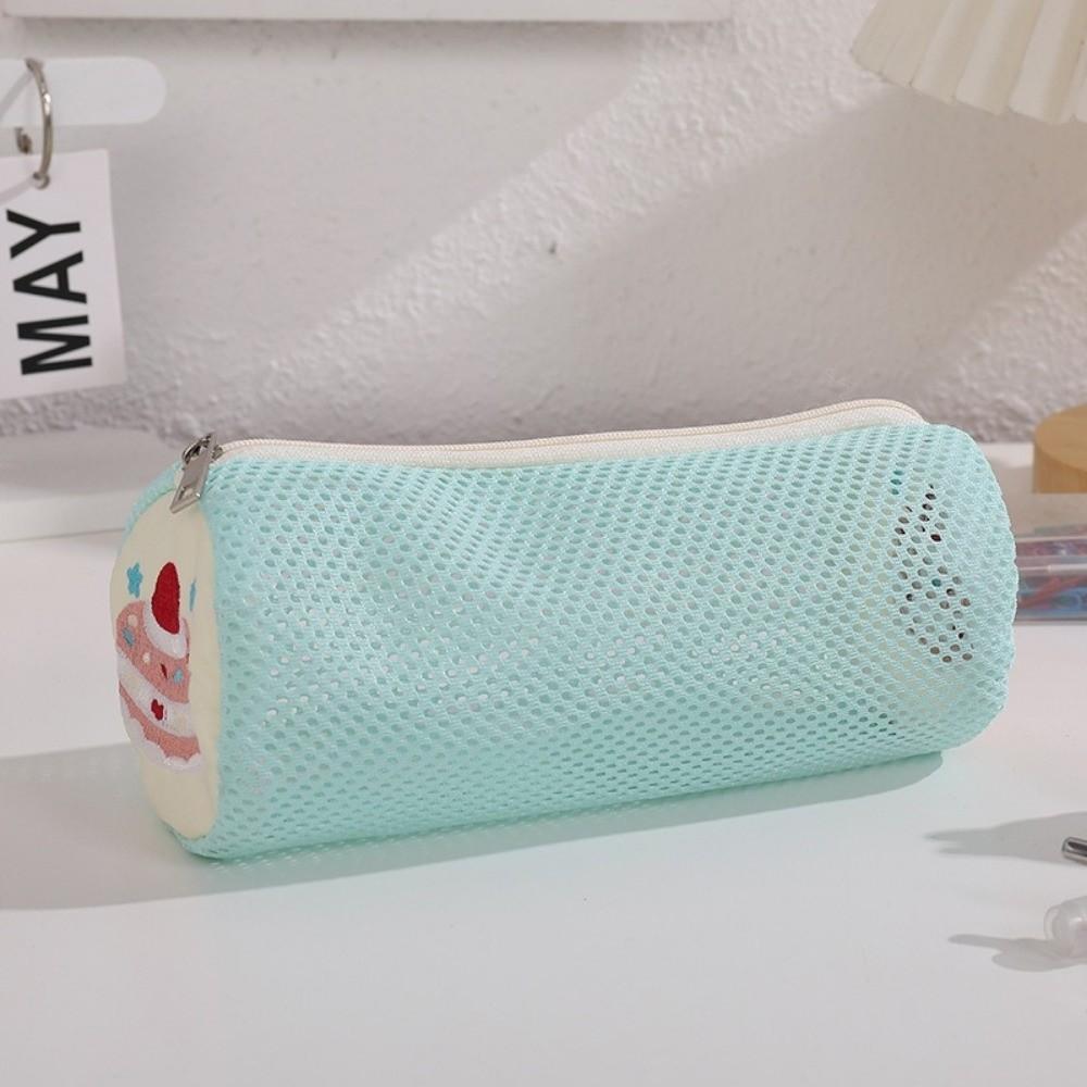 Large Capacity Cylinder Pencil Pouch Korean Style Stationery Bag Cake Embroidery Pen Bag School