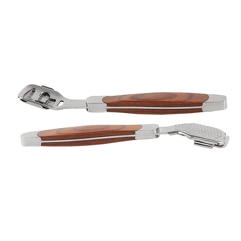 Stainless Steel Foot Scraper with Wooden Handle Remove Dead Skin Calluses Pedicure Knife Washboard Replaceable 10 Blades