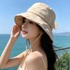 Womens Korean Style Minimalist Wide Brim Bucket Hat With Embroidered Adjustable Chin Strap Sun Protection UV