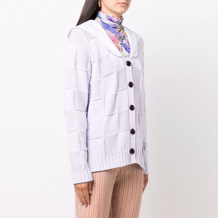 Ganni Ss21 Smiley Face Lapel Cardigan Solid Color Sweater Women outerwear Purple K1599-712