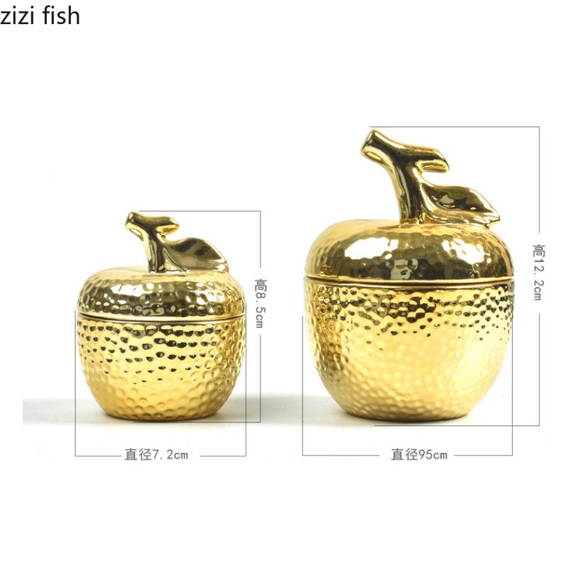 Creative Electroplating Ceramic Fruit Storage Jar Golden Pear Apple Living Room Decor Ring Necklace Storage Box Home Decoration