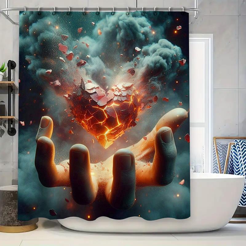 Surreal Heart In Hand Shower Curtain - Waterproof, Mildew-Resistant, Machine Washable For Dramatic Bathroom Decor