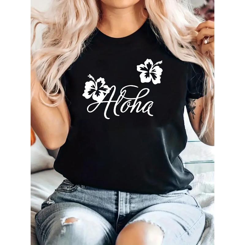 Women's Casual Floral Print Sports Tee Round Neck Short Sleeve Summer Vacation Top