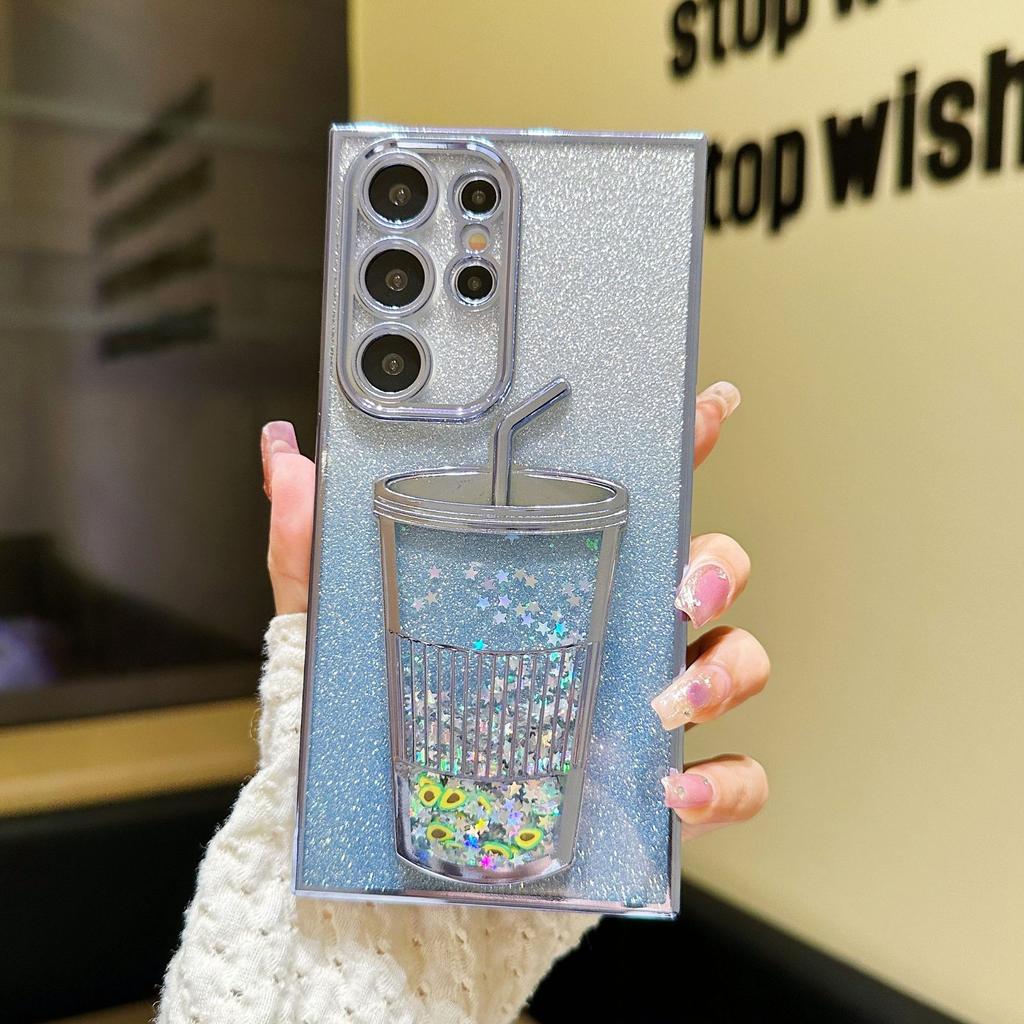 Creative Quicksand Cup Suitable for Samsung S24ULTRA Mobile Phone Case S23 Transparent Gradient Glitter S22 with Lens Film