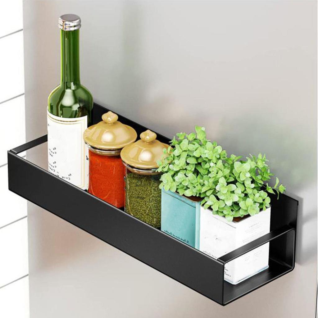 Raft magnetic pentru condimente de frigider cu cârlig, suport suspendat pentru condimente, raft pentru depozitare în bucătărie, negru
