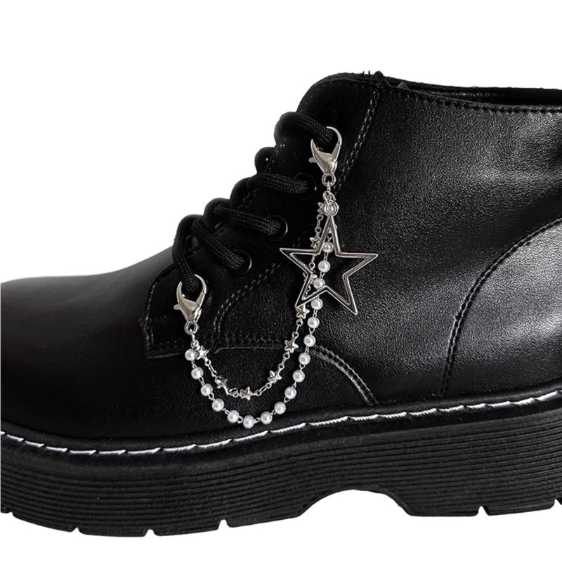 Doppellagige Schuhkette Canvas Schuhe Ketten Punk Stil Stern/Herz Perlen Schuhschnallen Schmuck Trendy Y2k Accessoires