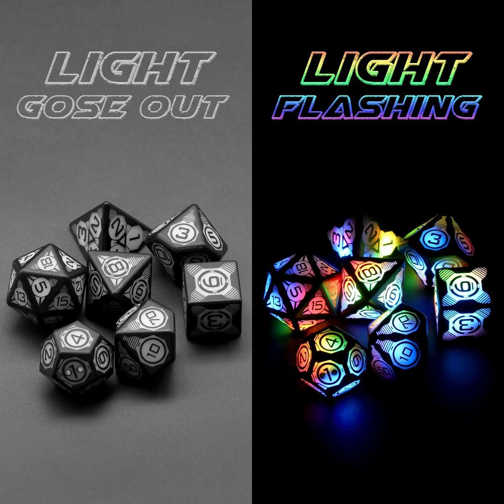 Magnetic Charging LED Dice with Charging Box DND Dice Dungeons and Dragons Dice Polyhedral Dice Set for Tabletop Game