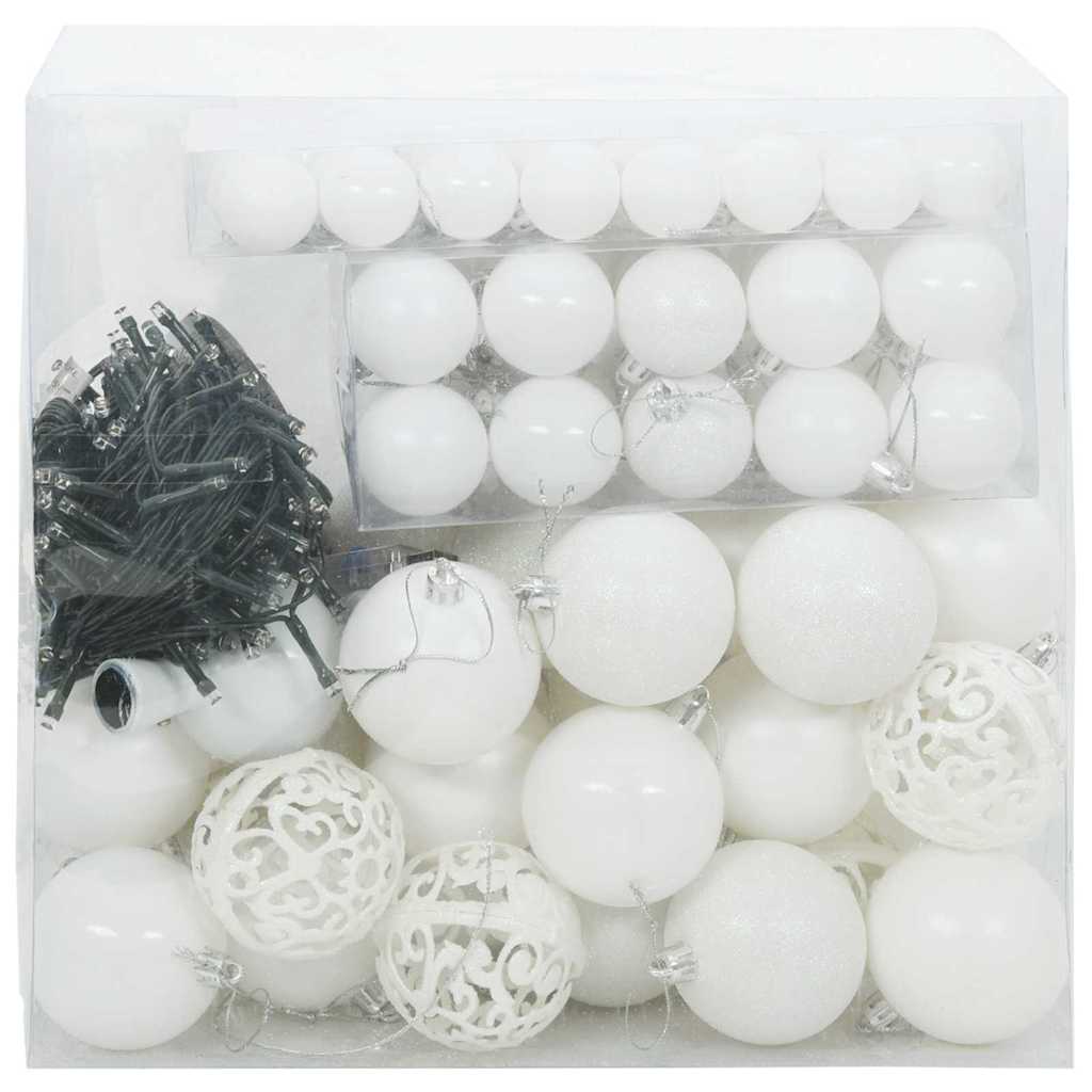 Christmas Ornament Set with 300 LEDs 120 Pcs White Plastic
