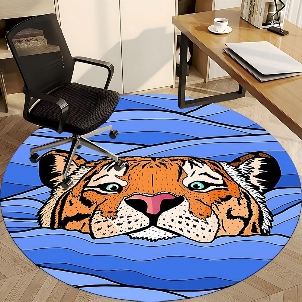 1pc Tiger Waves Office Round Area Rug, Indoor Mat Suitable For Office, Under Office Chairs Bedroom Living Room Home Decor, Room Deco