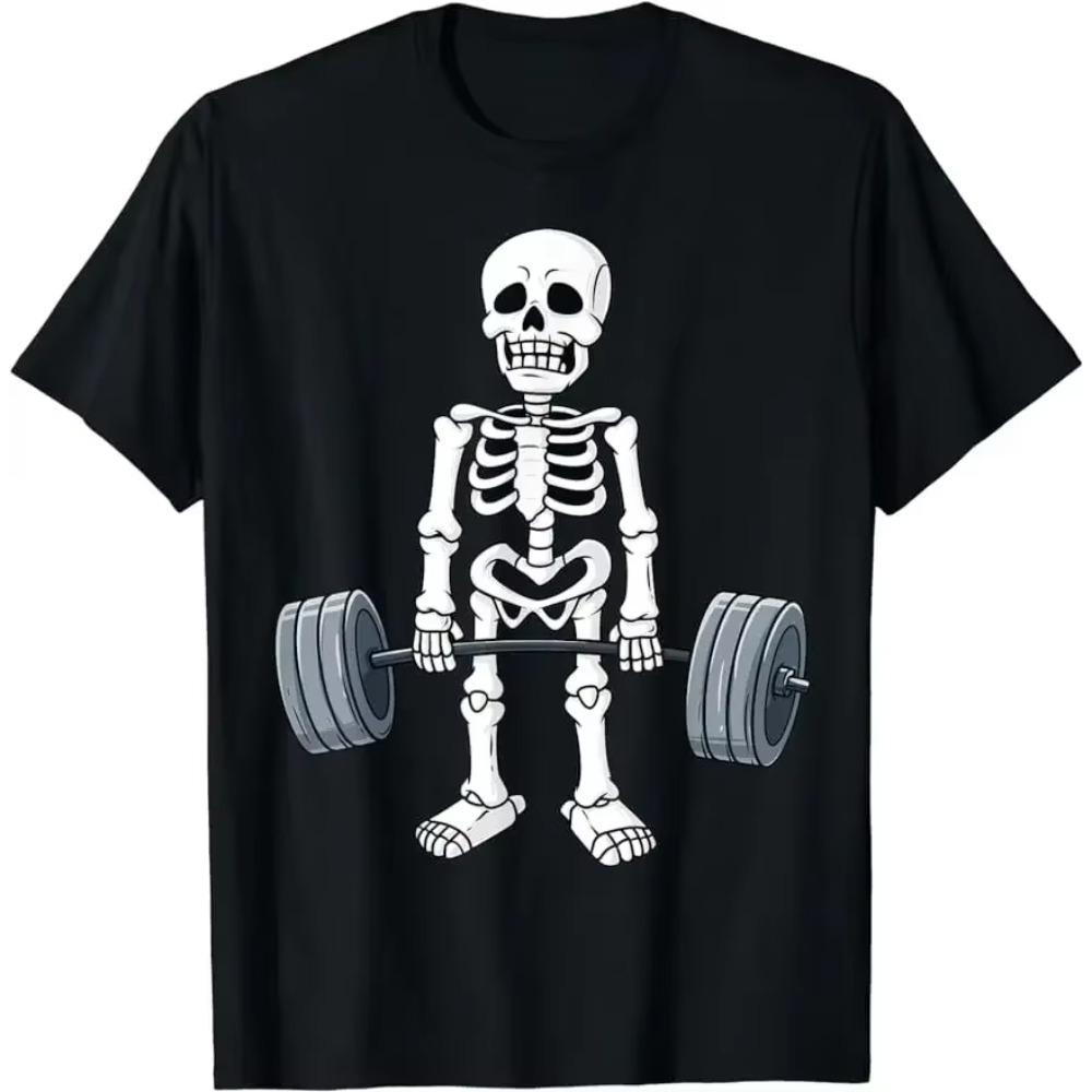 Halloween Skeleton Weightlifting Funny Fitness T-Shirt Unisex Style for Men Clothing Tees Tops Vintage Custom Printed TShirt